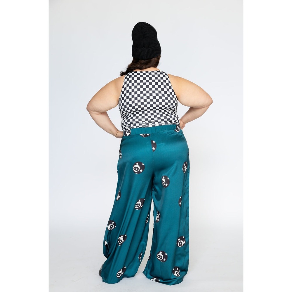 WKND CHASERS Chalk it Up 8 Ball Pants Wide Leg Palazzo Pants Teal Green Size 2XL - Picture 4 of 9